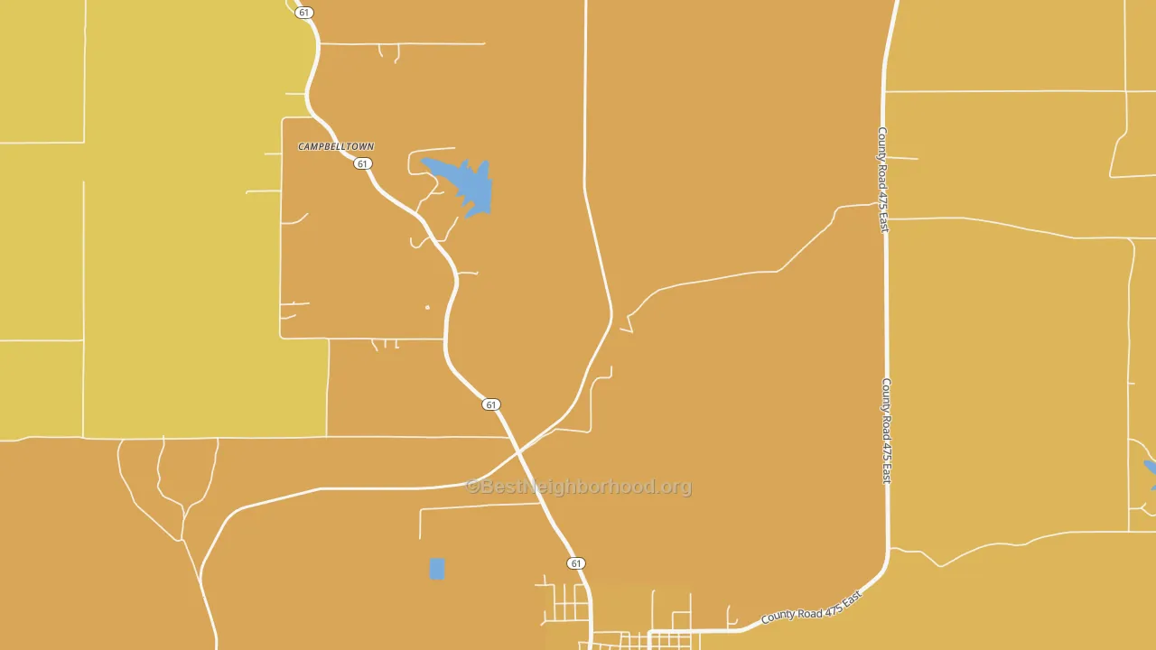 Map of the best neighborhoods in the Coe area, with better matches in green and worse matches in red