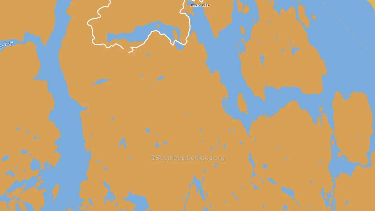 Map of the best neighborhoods in the Coffman Cove area, with better matches in green and worse matches in red