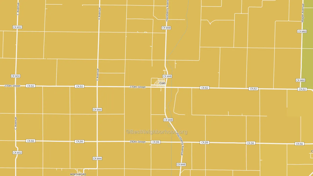 Map of the best neighborhoods in the Coin area, with better matches in green and worse matches in red
