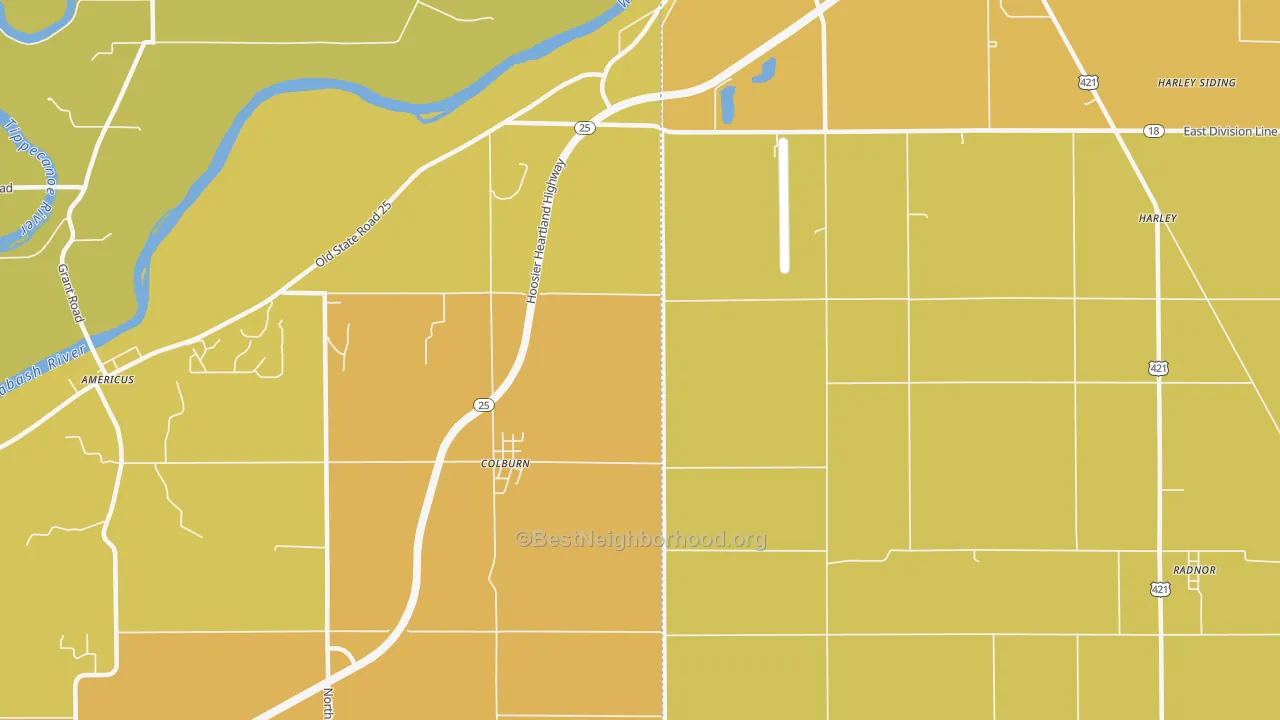 Map of the best neighborhoods in the Colburn area, with better matches in green and worse matches in red
