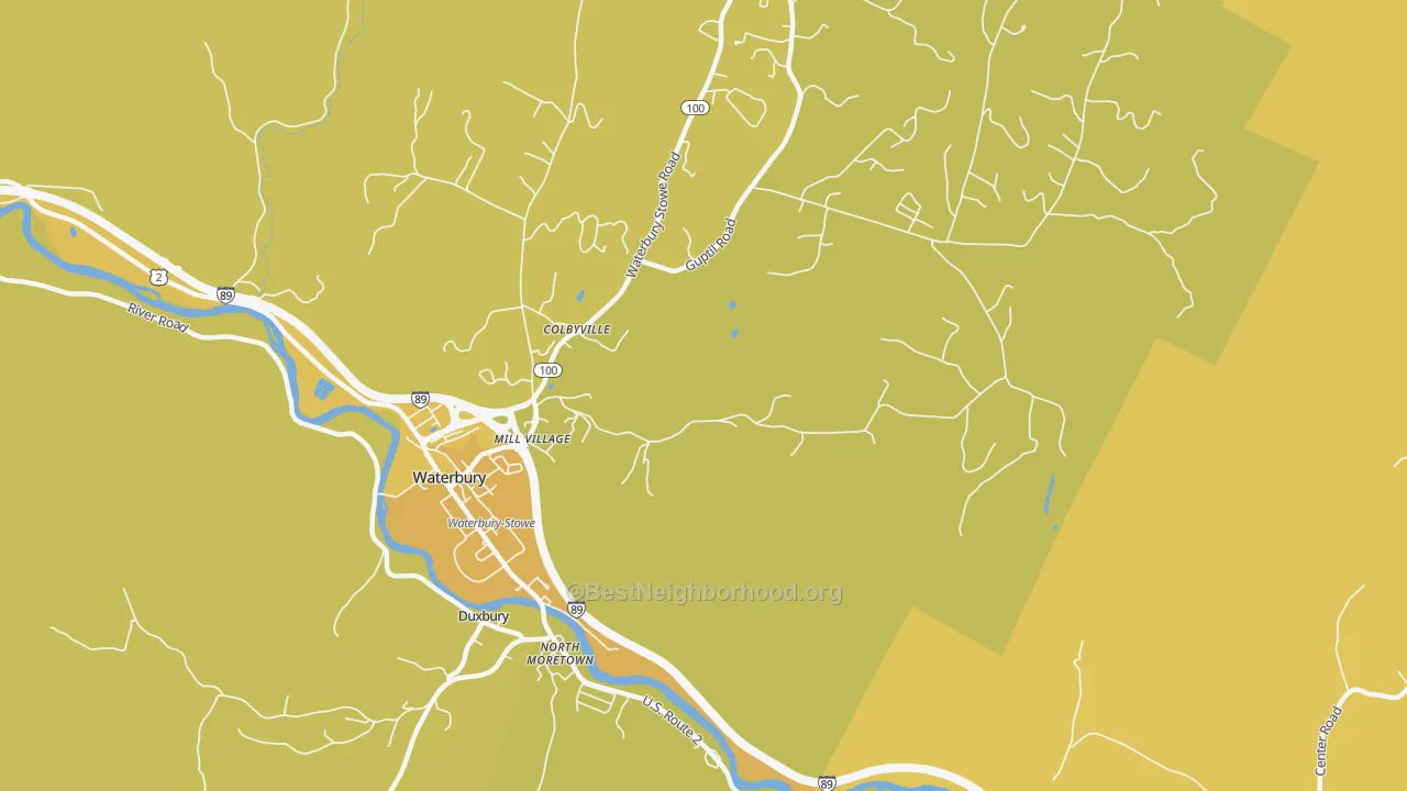 Map of the best neighborhoods in the Colbyville area, with better matches in green and worse matches in red