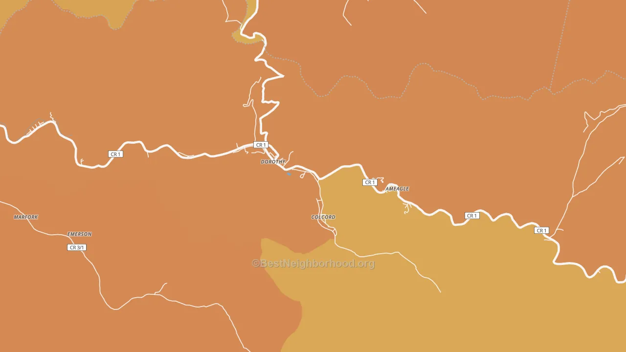 Map of the best neighborhoods in the Colcord area, with better matches in green and worse matches in red