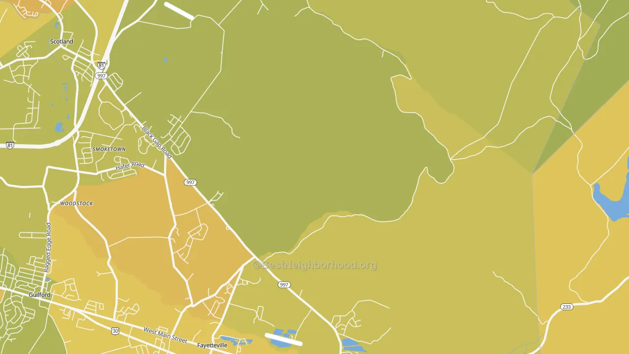 Map of the best neighborhoods in the Cold Spring area, with better matches in green and worse matches in red