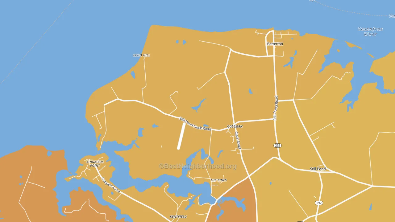 Map of the best neighborhoods in the Coleman area, with better matches in green and worse matches in red