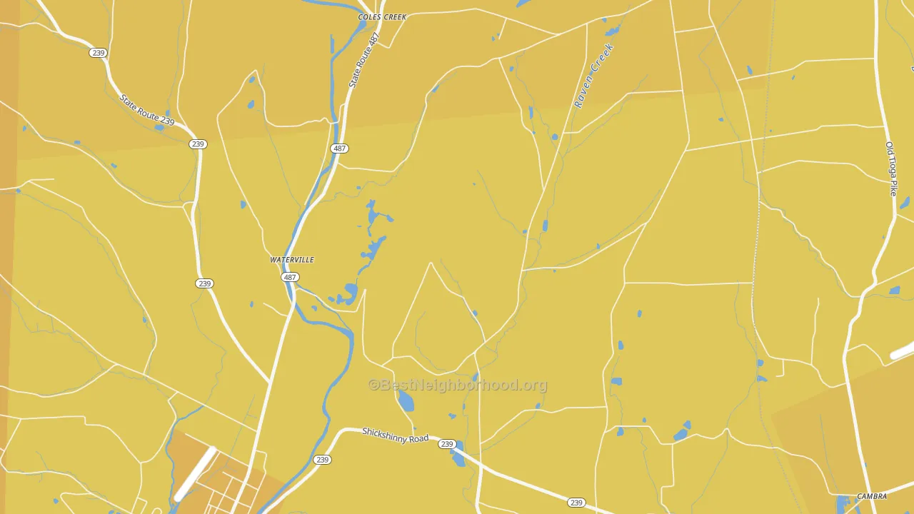 Map of the best neighborhoods in the Coles Creek area, with better matches in green and worse matches in red