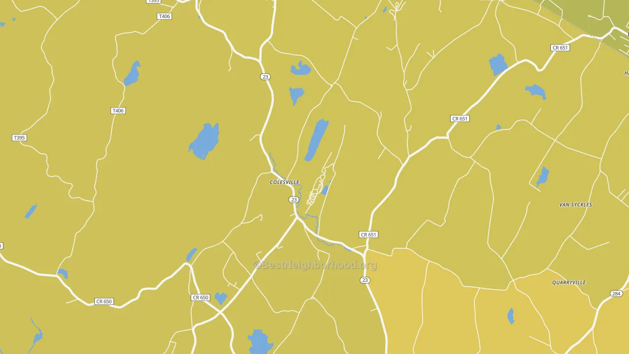Map of the best neighborhoods in the Colesville area, with better matches in green and worse matches in red