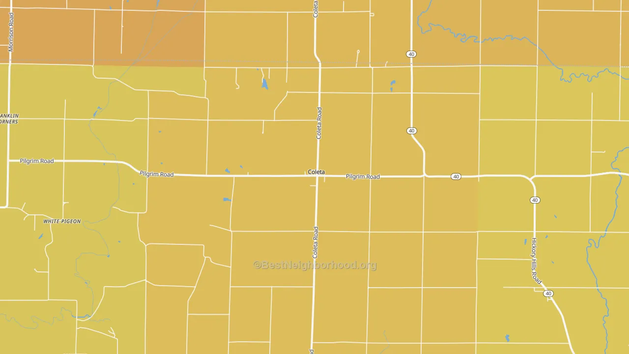 Map of the best neighborhoods in the Coleta area, with better matches in green and worse matches in red
