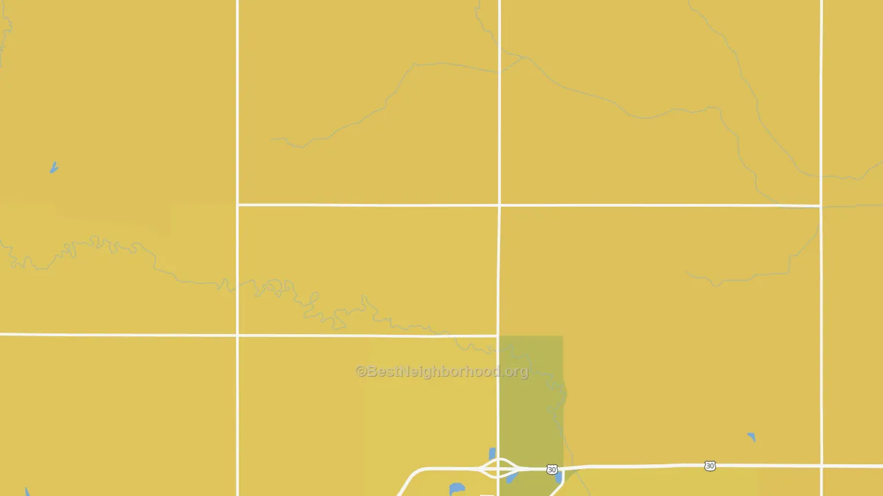 Map of the best neighborhoods in the Colfax County area, with better matches in green and worse matches in red