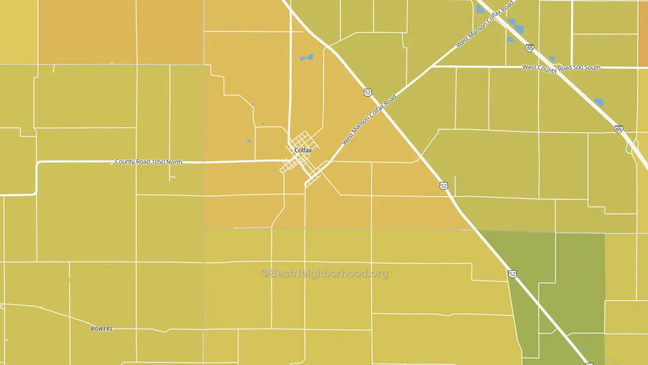 Map of the best neighborhoods in the Colfax area, with better matches in green and worse matches in red
