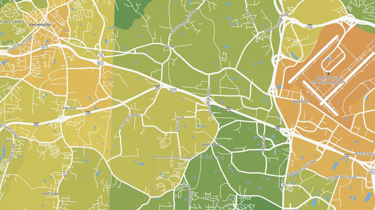 Map of the best neighborhoods in the Colfax area, with better matches in green and worse matches in red