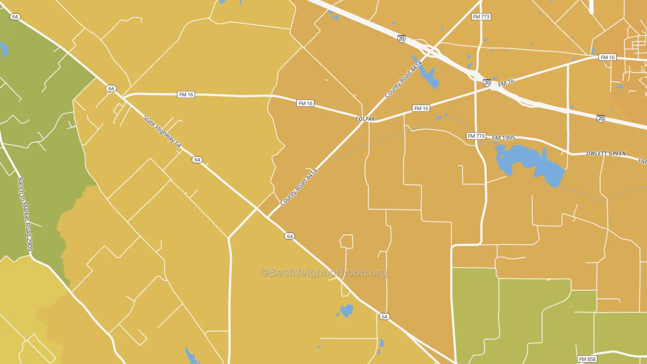 Map of the best neighborhoods in the Colfax area, with better matches in green and worse matches in red