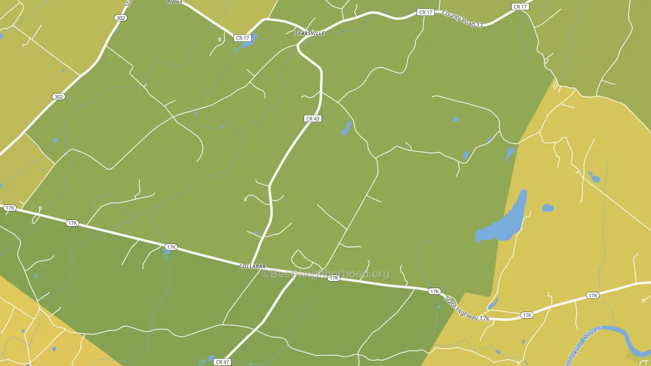 Map of the best neighborhoods in the Collabar area, with better matches in green and worse matches in red
