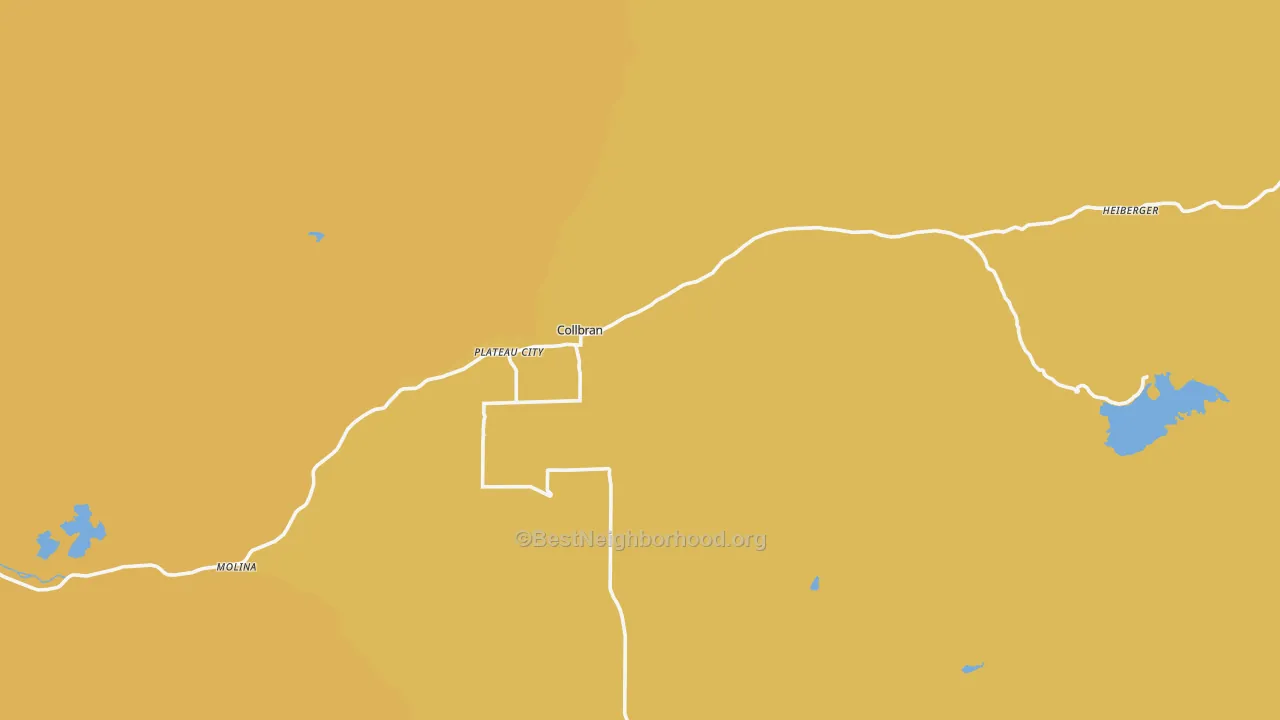 Map of the best neighborhoods in the Collbran area, with better matches in green and worse matches in red