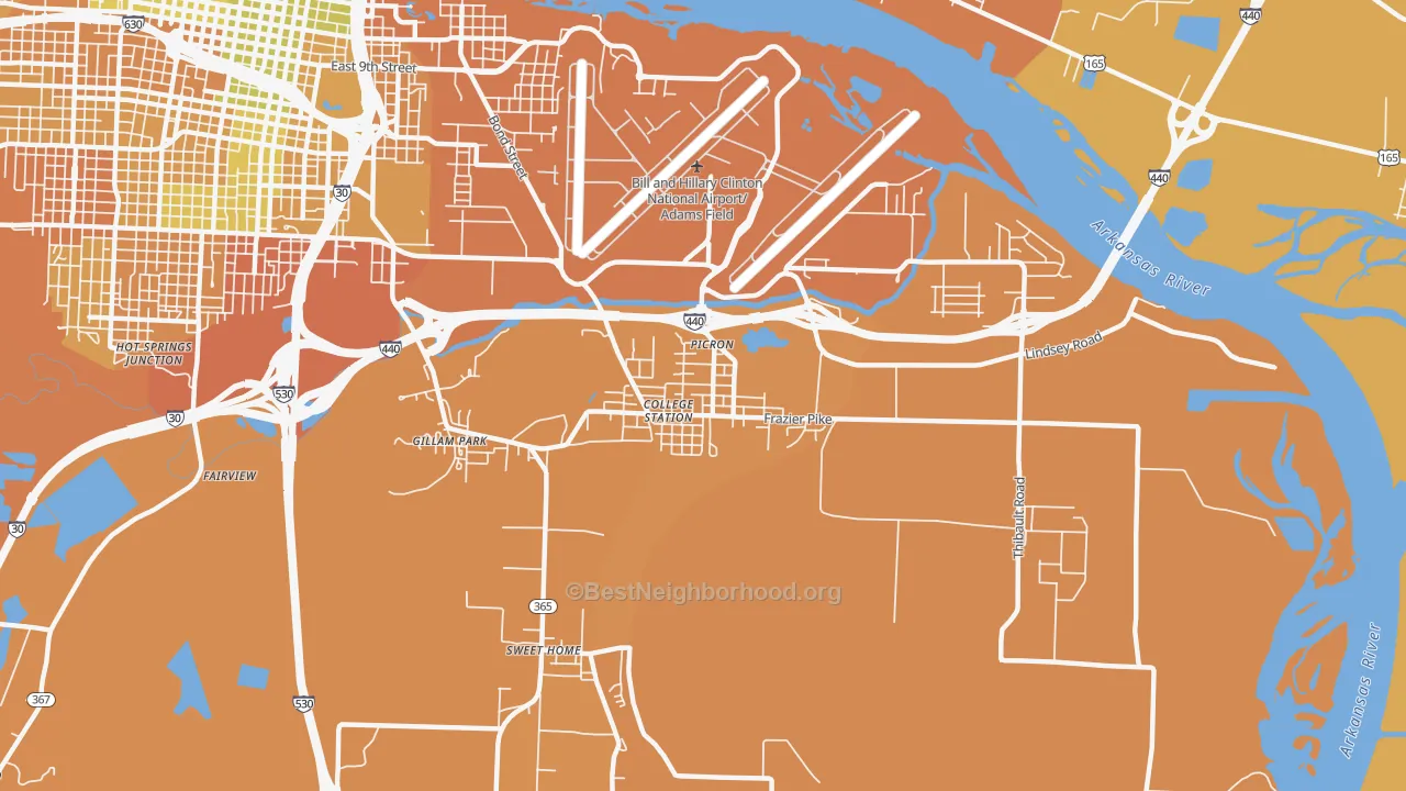 Map of the best neighborhoods in the College Station area, with better matches in green and worse matches in red