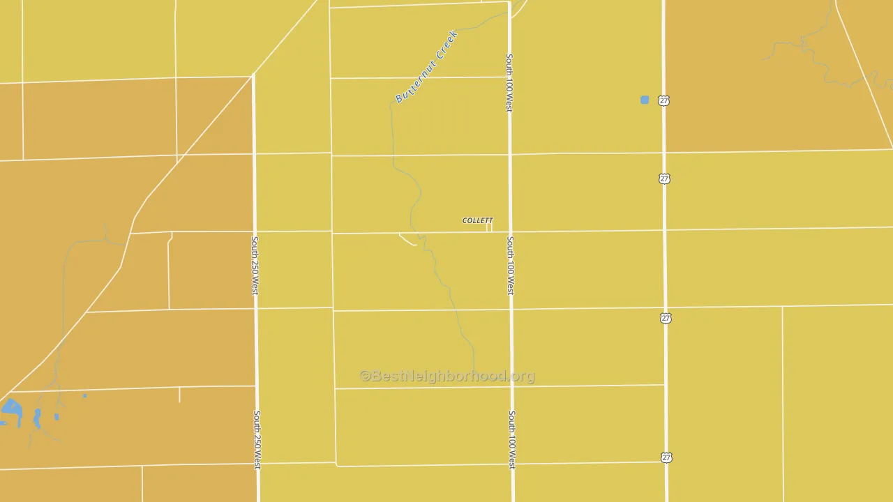 Map of the best neighborhoods in the Collett area, with better matches in green and worse matches in red