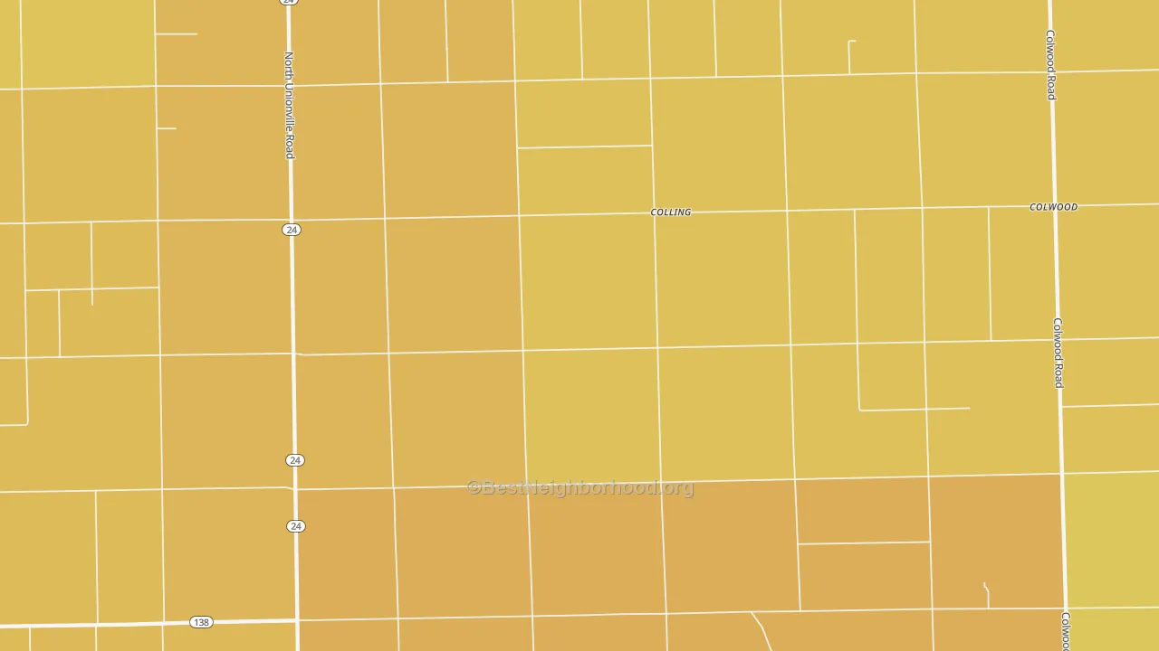 Map of the best neighborhoods in the Colling area, with better matches in green and worse matches in red