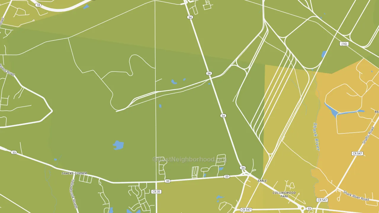 Map of the best neighborhoods in the Collingwood Park area, with better matches in green and worse matches in red