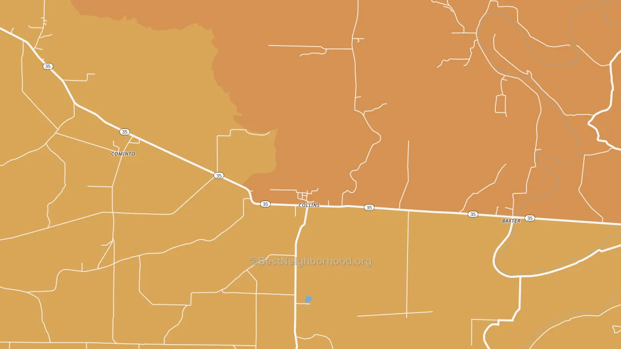 Map of the best neighborhoods in the Collins area, with better matches in green and worse matches in red