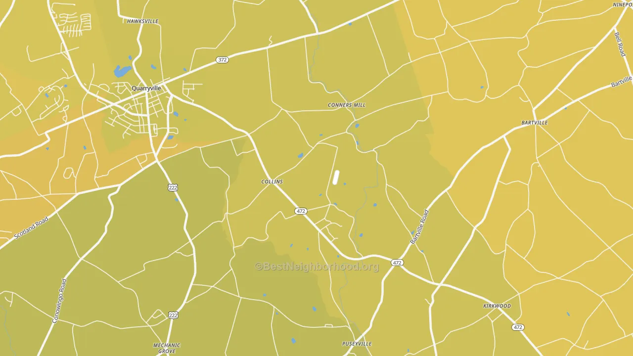 Map of the best neighborhoods in the Collins area, with better matches in green and worse matches in red
