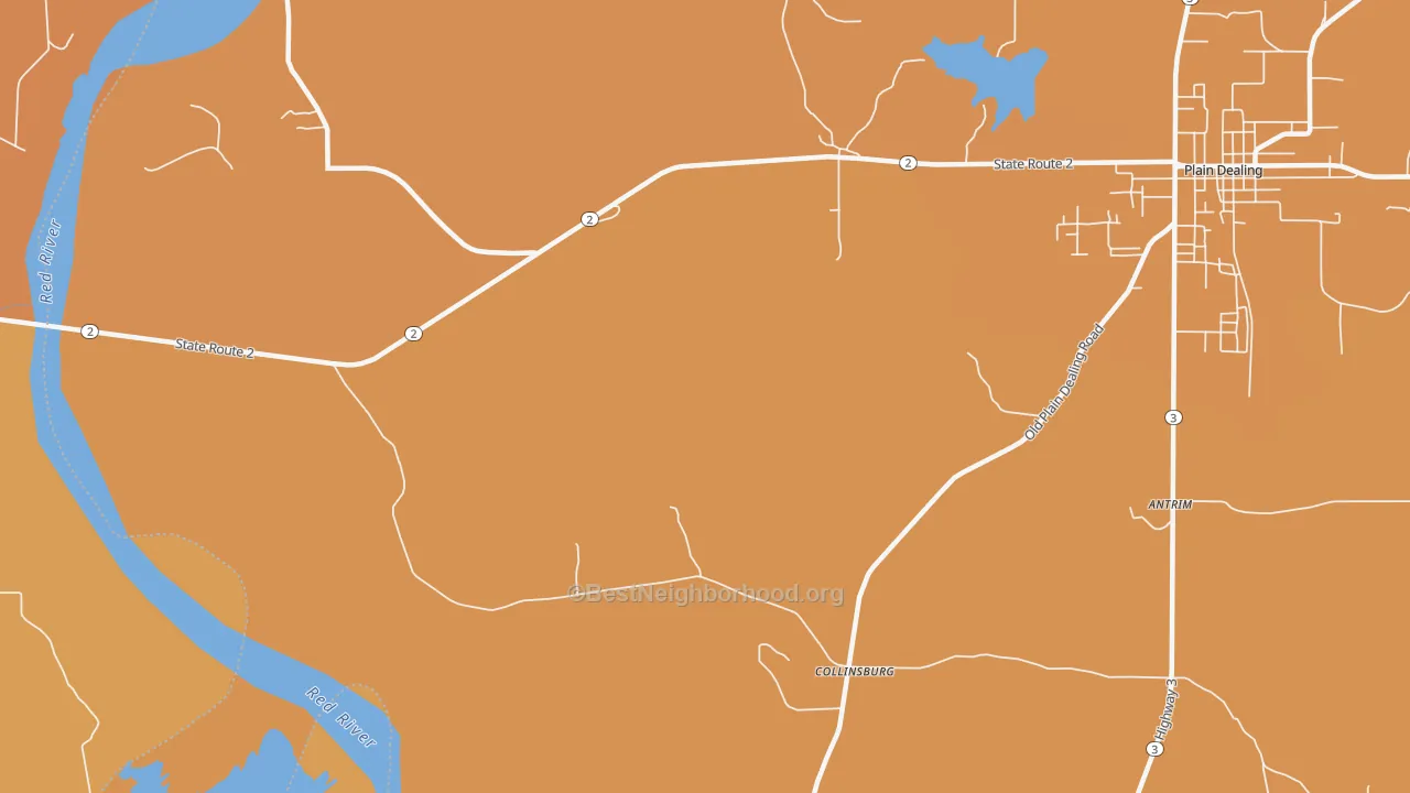 Map of the best neighborhoods in the Collinsburg area, with better matches in green and worse matches in red