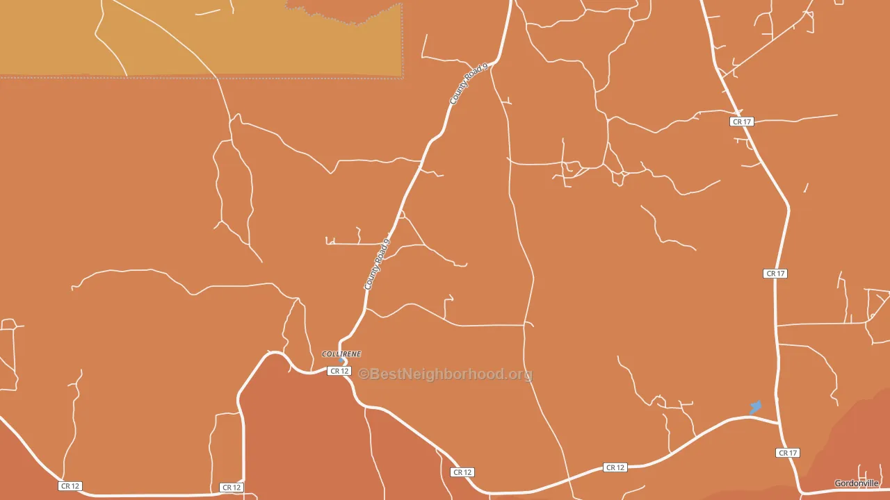 Map of the best neighborhoods in the Collirene area, with better matches in green and worse matches in red