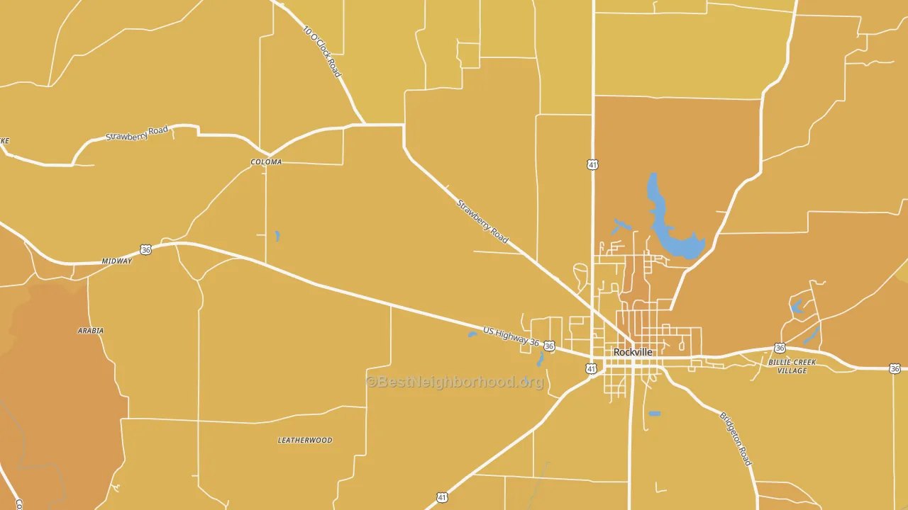 Map of the best neighborhoods in the Coloma area, with better matches in green and worse matches in red