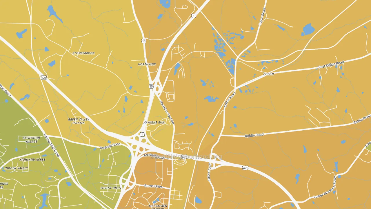 Map of the best neighborhoods in the Colon area, with better matches in green and worse matches in red