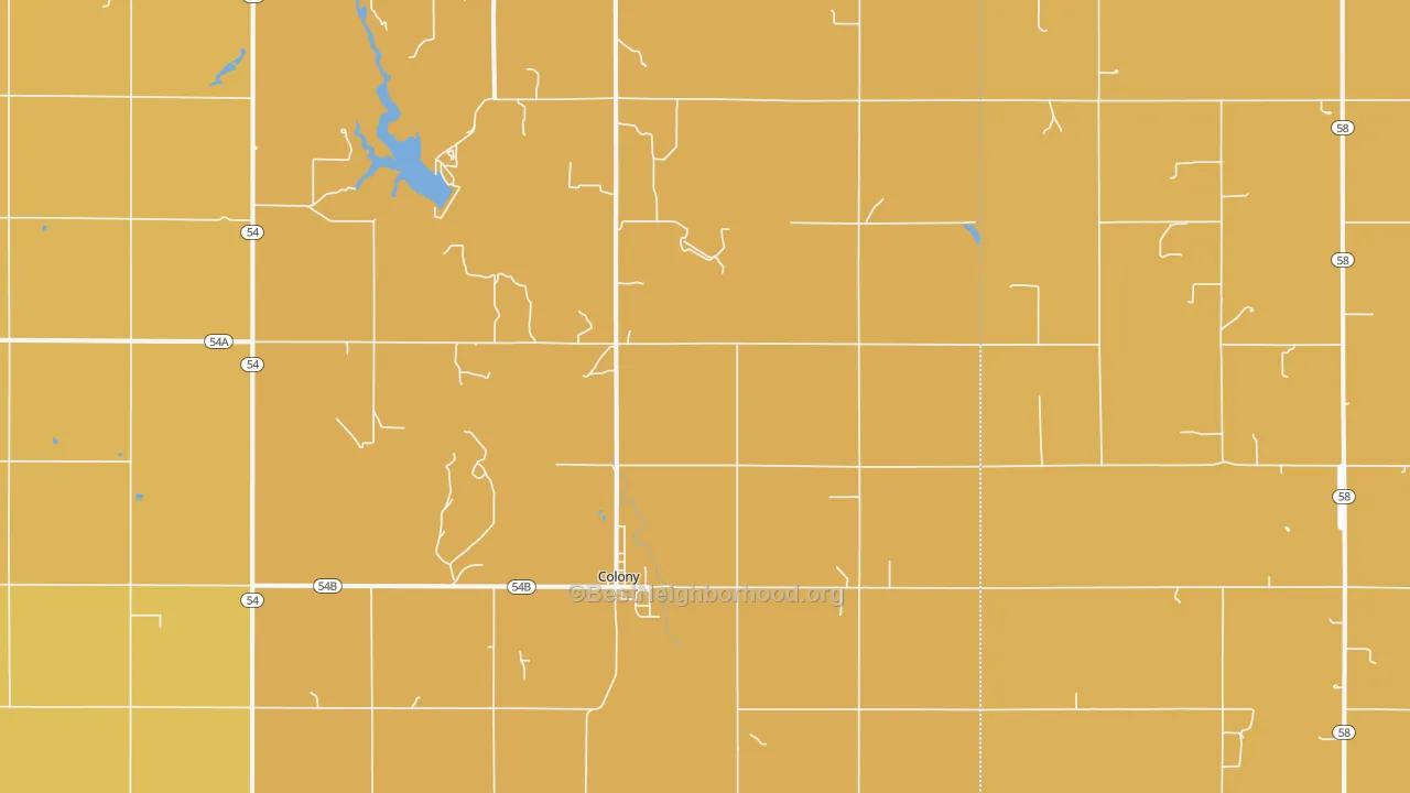 Map of the best neighborhoods in the Colony area, with better matches in green and worse matches in red