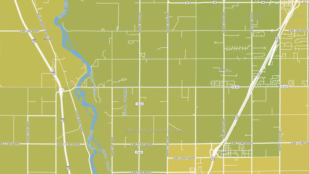 Map of the best neighborhoods in the Coltman area, with better matches in green and worse matches in red