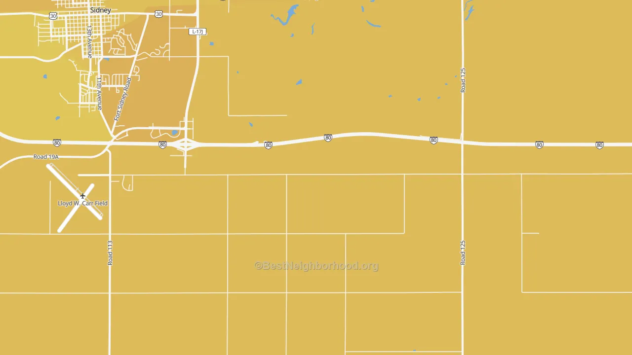 Map of the best neighborhoods in the Colton area, with better matches in green and worse matches in red