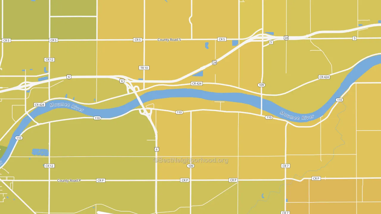 Map of the best neighborhoods in the Colton area, with better matches in green and worse matches in red