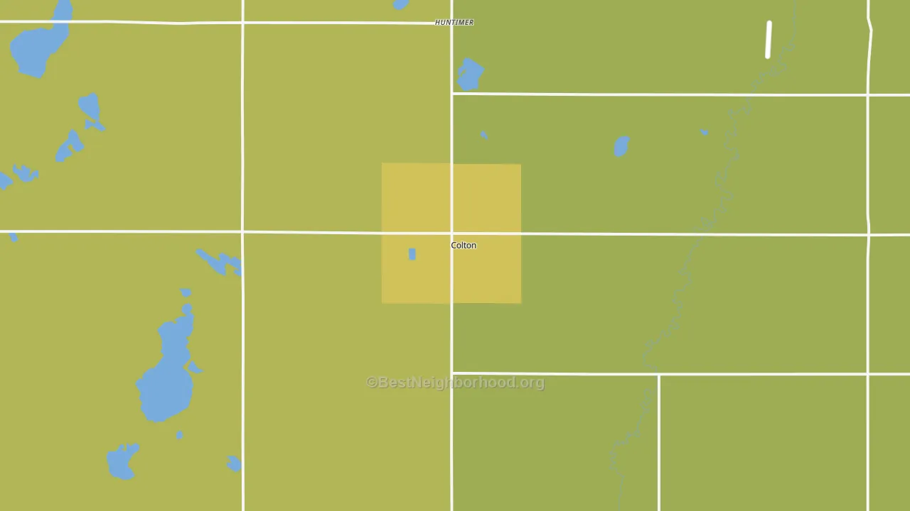 Map of the best neighborhoods in the Colton area, with better matches in green and worse matches in red