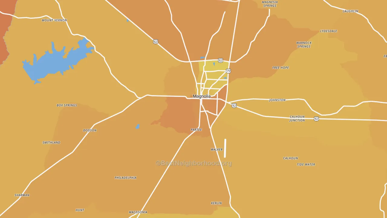 Map of the best neighborhoods in the Columbia County area, with better matches in green and worse matches in red