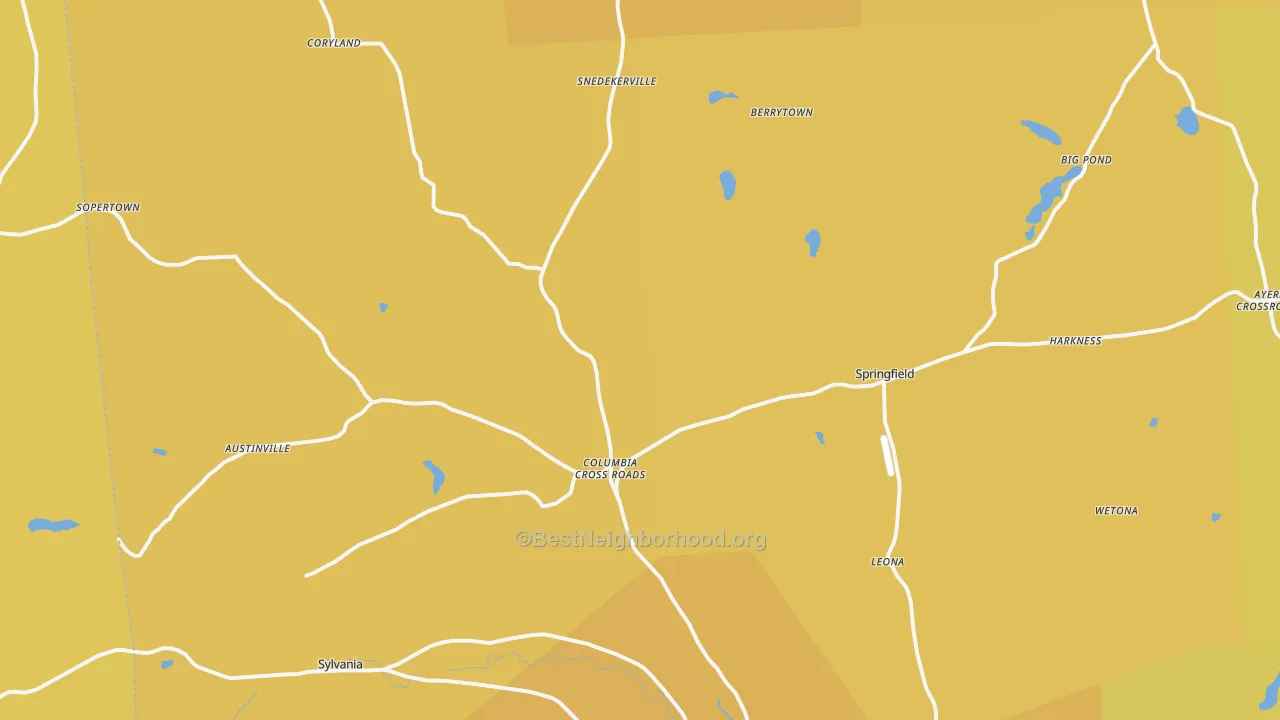 Map of the best neighborhoods in the Columbia Cross Roads area, with better matches in green and worse matches in red