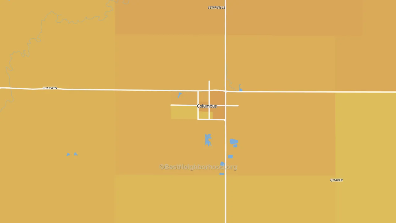 Map of the best neighborhoods in the Columbus area, with better matches in green and worse matches in red