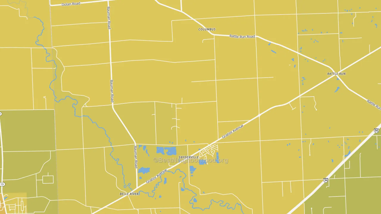 Map of the best neighborhoods in the Columbus area, with better matches in green and worse matches in red