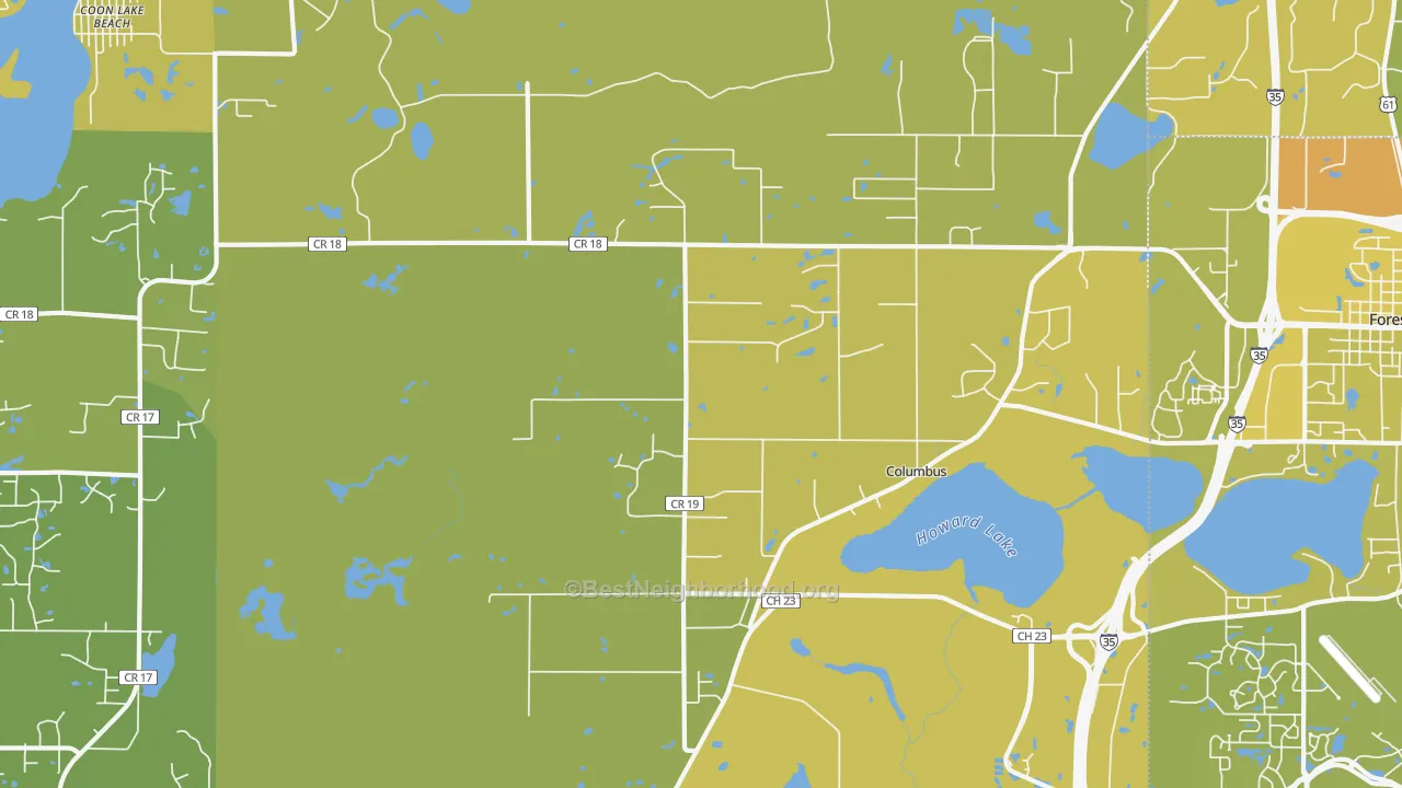 Map of the best neighborhoods in the Columbus area, with better matches in green and worse matches in red
