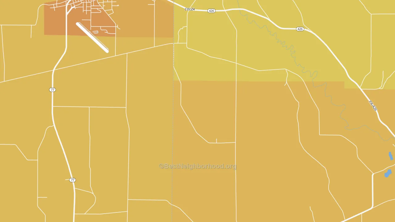 Map of the best neighborhoods in the Colza area, with better matches in green and worse matches in red