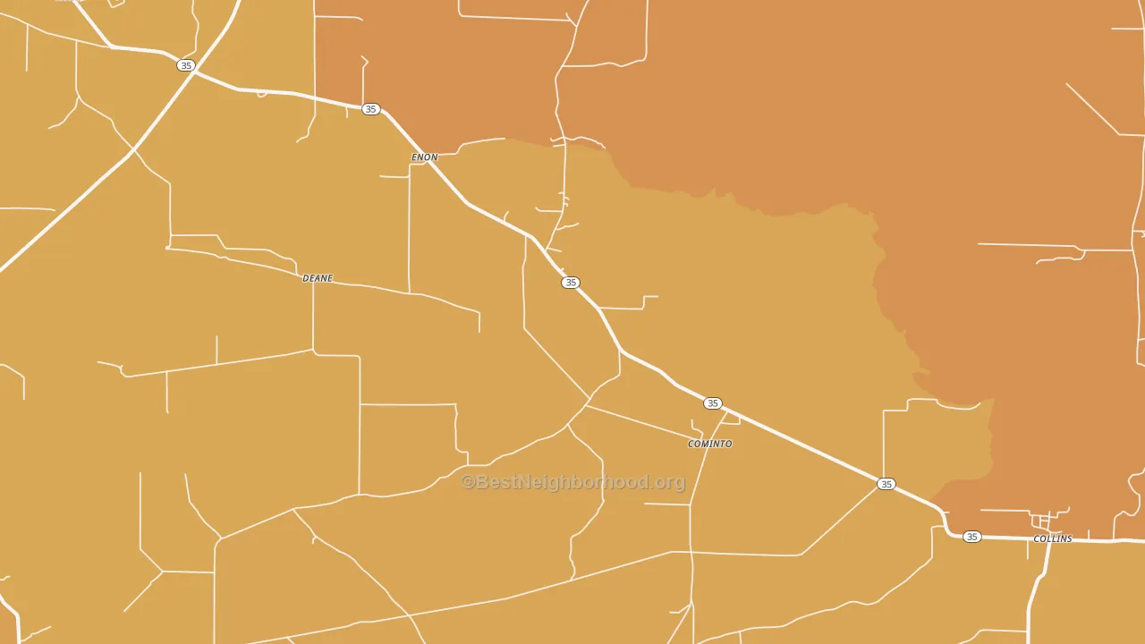 Map of the best neighborhoods in the Cominto area, with better matches in green and worse matches in red
