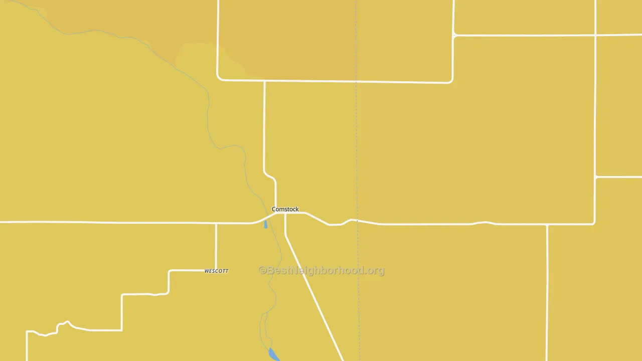 Map of the best neighborhoods in the Comstock area, with better matches in green and worse matches in red