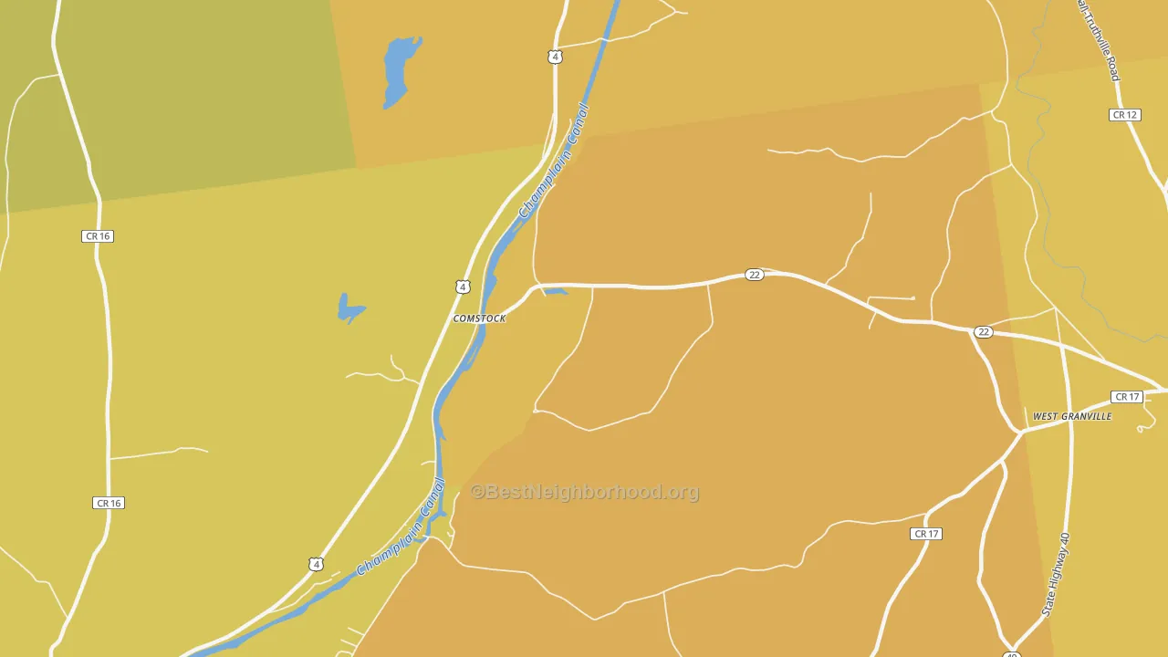 Map of the best neighborhoods in the Comstock area, with better matches in green and worse matches in red