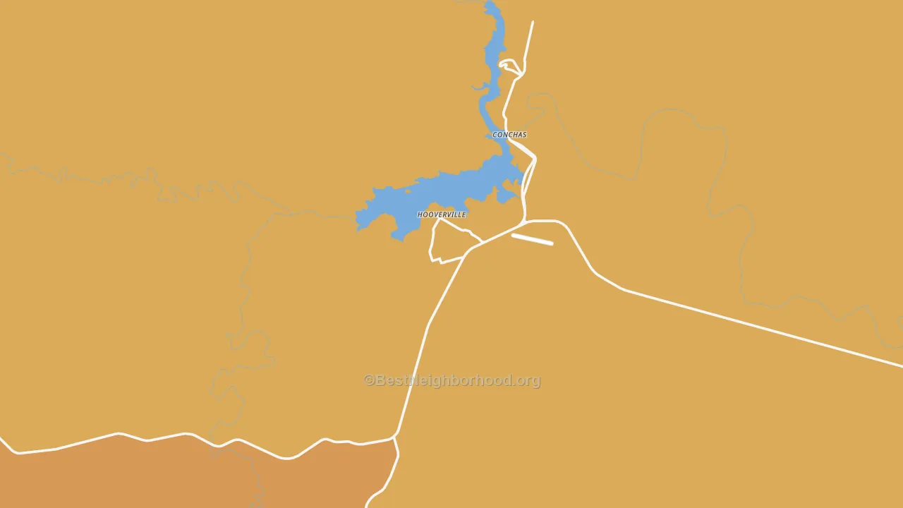 Map of the best neighborhoods in the Conchas Dam area, with better matches in green and worse matches in red