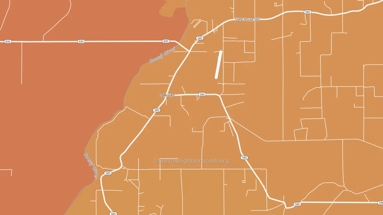 Map of the best neighborhoods in the Concord area, with better matches in green and worse matches in red