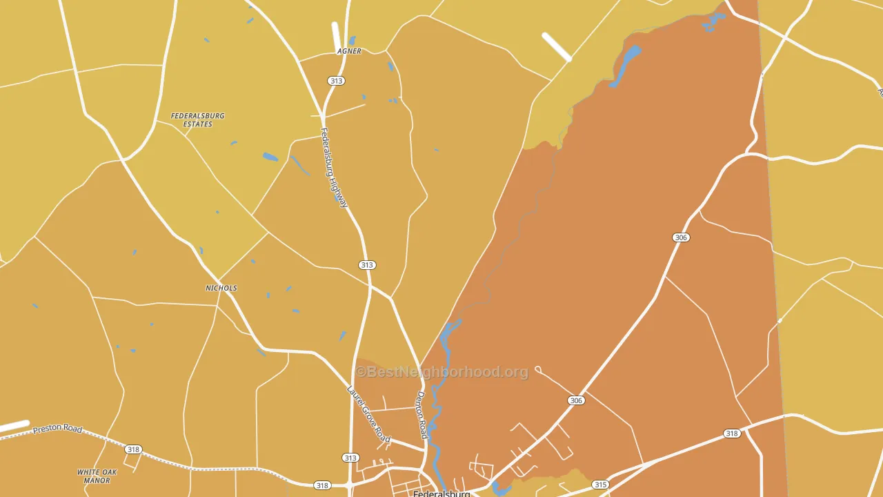 Map of the best neighborhoods in the Concord area, with better matches in green and worse matches in red