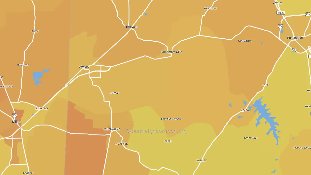 Map of the best neighborhoods in the Concord area, with better matches in green and worse matches in red
