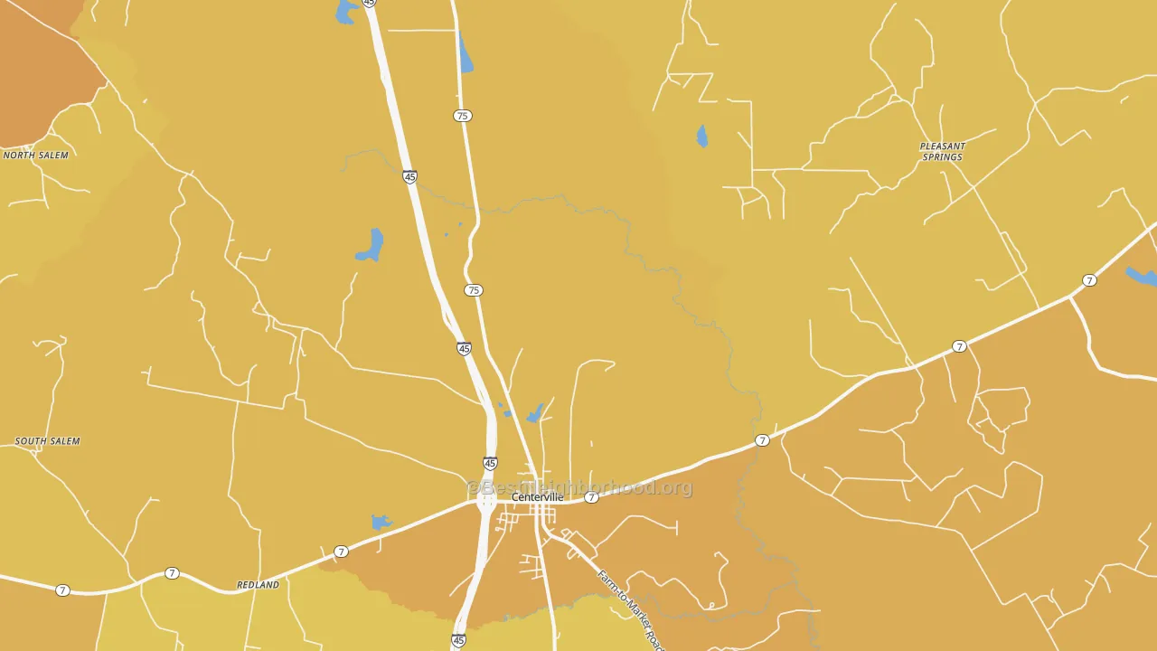 Map of the best neighborhoods in the Concord area, with better matches in green and worse matches in red