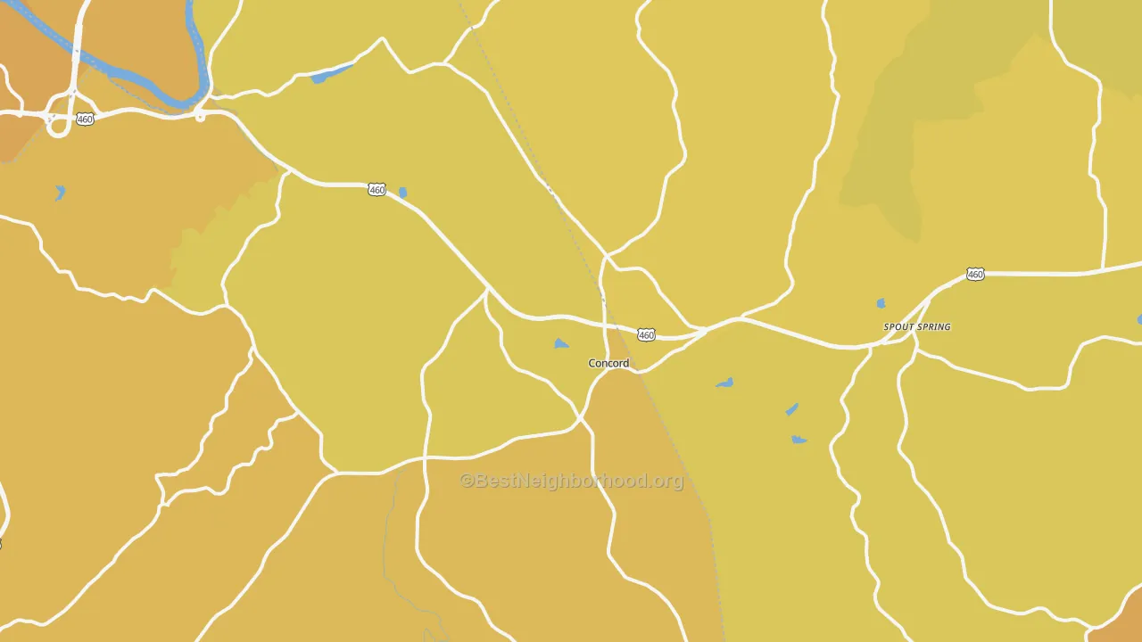 Map of the best neighborhoods in the Concord area, with better matches in green and worse matches in red