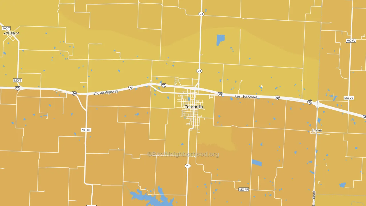Map of the best neighborhoods in the Concordia area, with better matches in green and worse matches in red