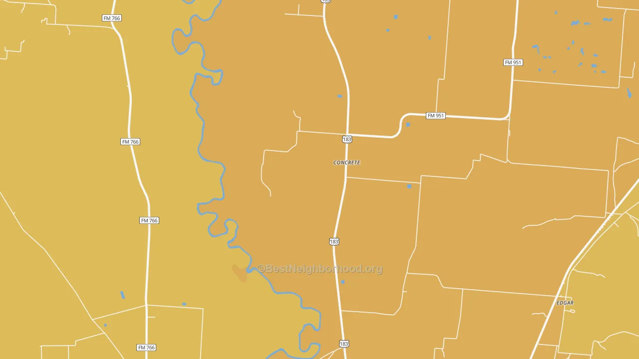 Map of the best neighborhoods in the Concrete area, with better matches in green and worse matches in red