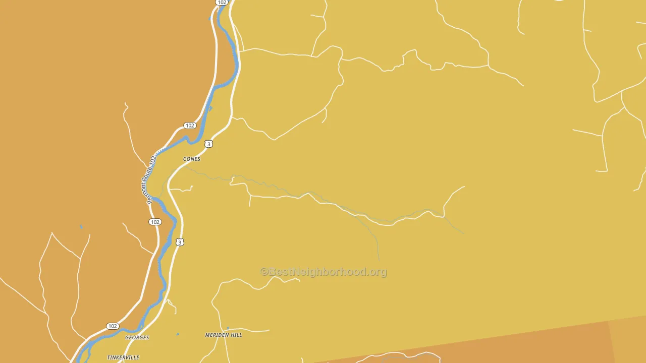 Map of the best neighborhoods in the Cones area, with better matches in green and worse matches in red